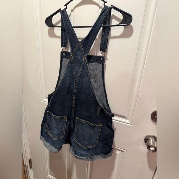 Dark denim short overalls, frayed bottoms like new condition! - Picture 2 of 3